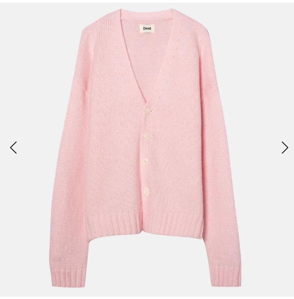 Elwood Sweater Womens Large Pink Jagger Cardigan Mohair Wool Blend Knit Cozy
